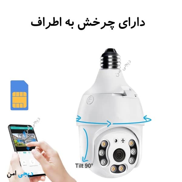 چرخش دوربین مداربسته لامپی چرخشی سیمکارت خور